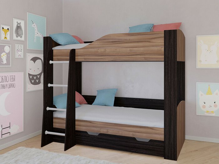 Двухъярусная кровать Астра 2 80х190 цвета Венге-Орех - купить Двухъярусные кроватки по цене 20200.0