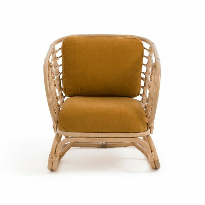 Кресло из стеблей ротанга и велюра Dhony желтого цвета - купить Интерьерные кресла по цене 43150.0