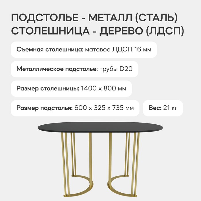 Обеденный стол Violur 140 с металлическим золотым подстольем и черной столешницей - лучшие Обеденные столы в INMYROOM