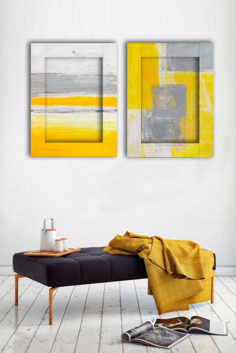 Картина с арт рамой Желтый и серый 60х80 серо-желтого цвета - купить Картины по цене 14390.0