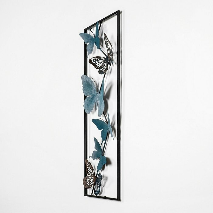 Настенный декор ручной работы Бабочки 32х90 из металла черно-голубого цвета - купить Декор стен по цене 14242.0