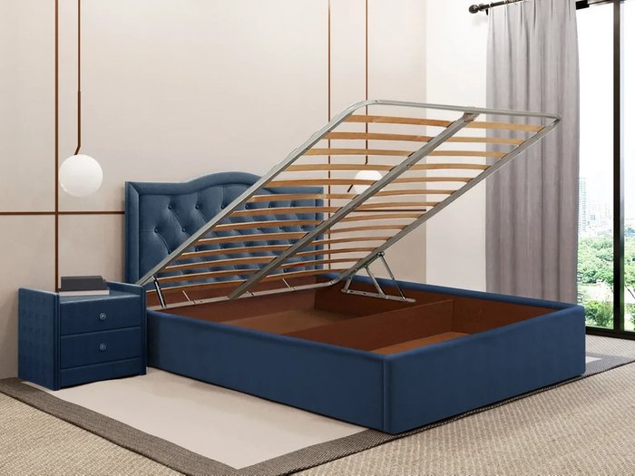 Кровать Герцогиня тёмно-синего цвета 120х200 с подъемным механизмом - купить Кровати для спальни по цене 50100.0