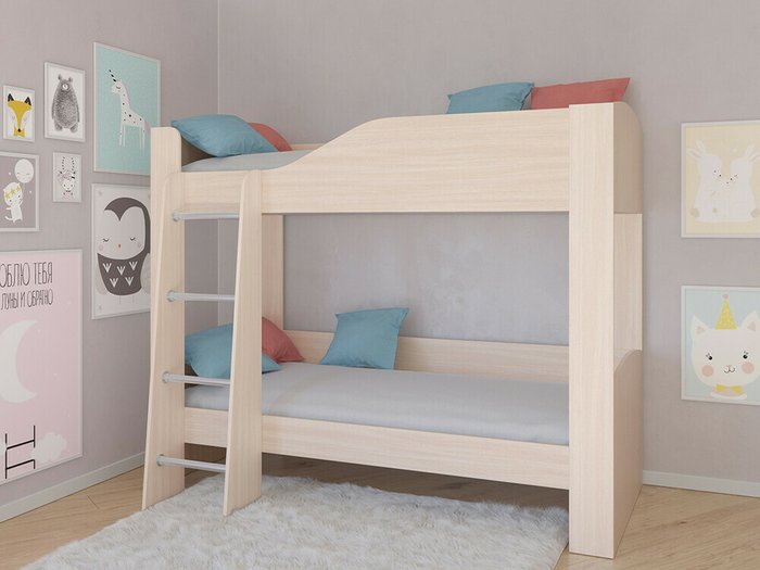 Двухъярусная кровать Астра 2 80х190 цвета Дуб молочный - купить Двухъярусные кроватки по цене 16900.0