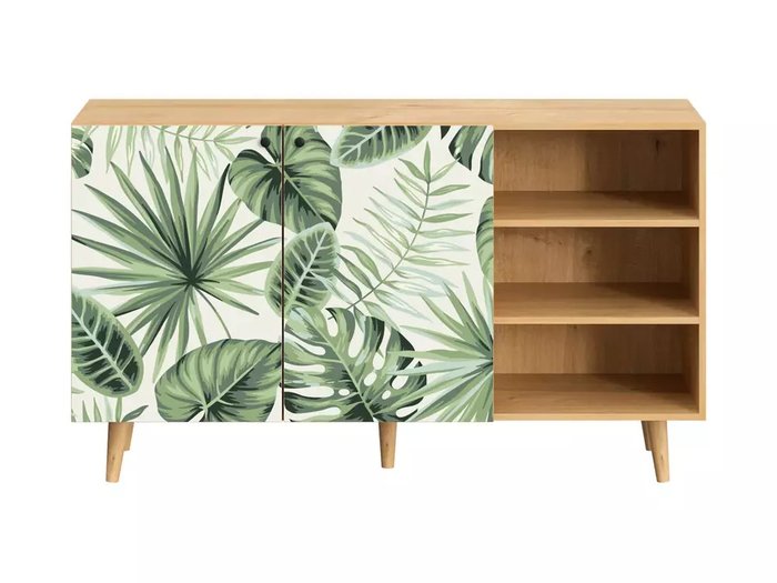 Комод Frida с принтом Monstera на деревянных ножках
