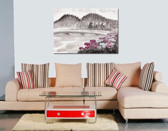 Дизайнерская картина на холсте: Розовая поляна - купить Принты по цене 3490.0