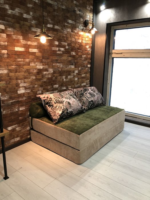 Бескаркасный диван-кровать Puzzle Bag Джангл XL зелено-бежевого цвета - купить Бескаркасная мебель по цене 22990.0
