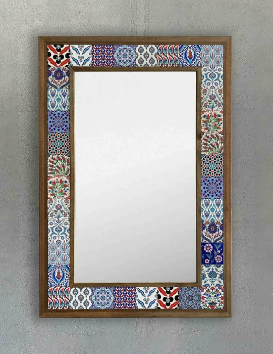 Настенное зеркало 43x63 с каменной мозаикой сине-белого цвета - купить Настенные зеркала по цене 22495.0