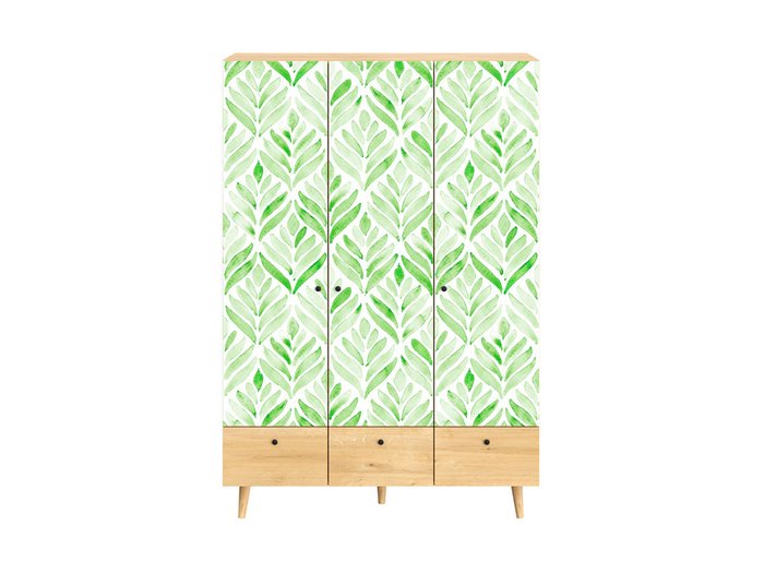 Шкаф Frida с зелено-белым фасадом на деревянных ножках - купить Шкафы распашные по цене 70600.0