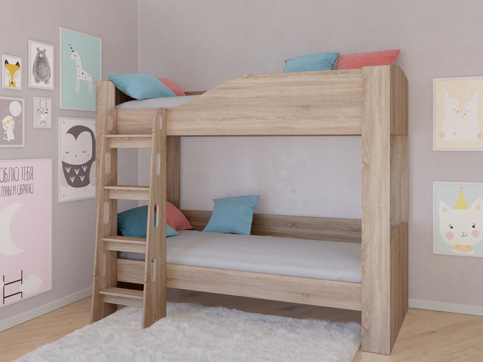Двухъярусная кровать Астра-2 80х190 цвета Дуб сонома - купить Двухъярусные кроватки по цене 18600.0