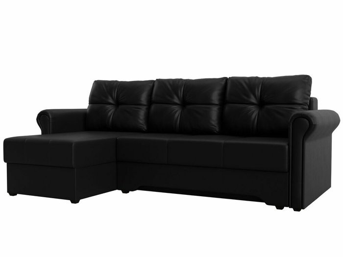 Угловой диван-кровать Леон черного цвета (экокожа) левый угол