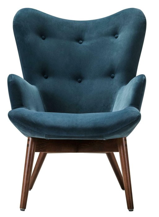 Кресло Хайбэк синего цвета с коричневыми ножками - купить Интерьерные кресла по цене 26410.0