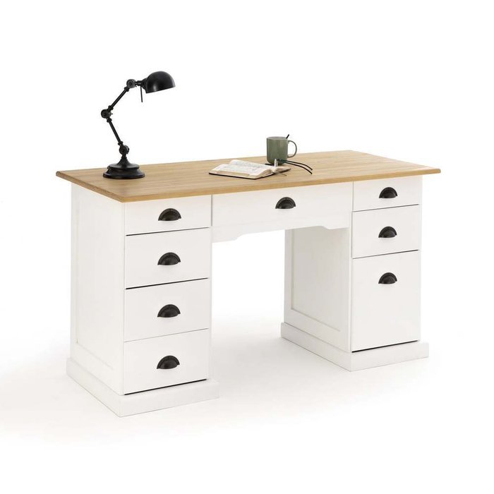 Стол письменный с двумя тумбами из сосны Betta белого цвета - купить Письменные столы по цене 63049.0
