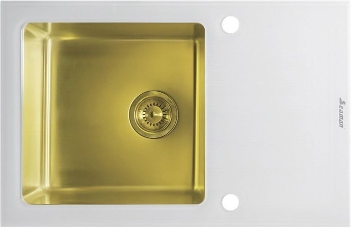 Мойка кухонная прямоугольная оборачиваемая Seaman Eco Glass 78х50 см бело-золотого цвета