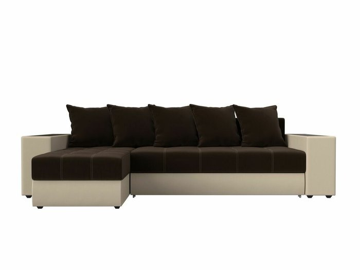 Угловой диван-кровать Дубай бежево-коричневого цвета (ткань/экокожа) левый угол - купить Угловые диваны по цене 54999.0