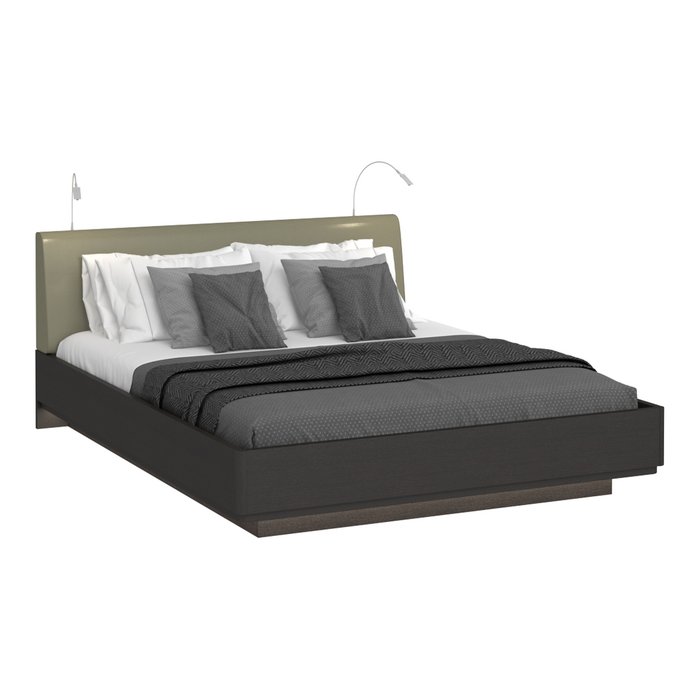 Кровать Элеонора 180х200 с изголовьем серо-бежевого цвета и двумя светильниками - купить Кровати для спальни по цене 60920.0