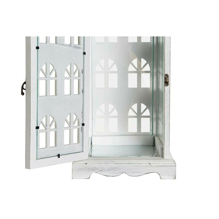 Фонарь DKD Home Decor Отделка состаренная Белый Серый Деревянный Стеклянный Средиземноморье 19 x 19 x 51 cm - лучшие Подсвечники в INMYROOM