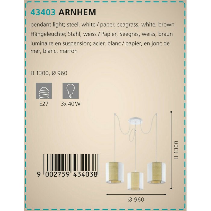 Подвесная люстра Arnhem бело-бежевого цвета - купить Подвесные люстры по цене 25290.0