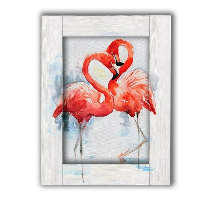 Картина с арт рамой Два фламинго 60х80 бело-красного цвета