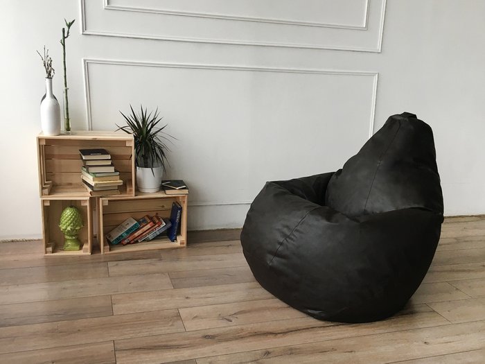 Кресло-мешок Груша L в обивке из экокожа черного цвета - купить Бескаркасная мебель по цене 2890.0