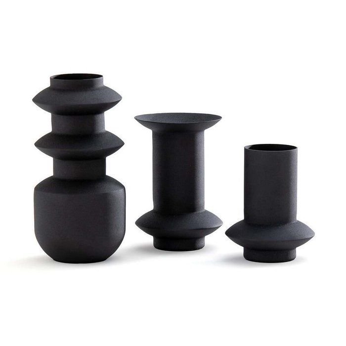Комплект из трех ваз из рифленого металла Anaïa черного цвета