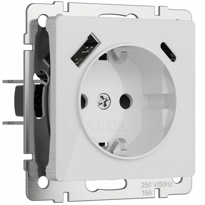 W1171741/ Розетка с заземлением, шторками и USB тип A+C (белый акрил) W1171741 Встраиваемые механизмы белые акриловые W1171741/ Розетка с заземлением, шторками и USB тип A+C (белый акрил) W1171741 Встраиваемые механизмы белые акриловые