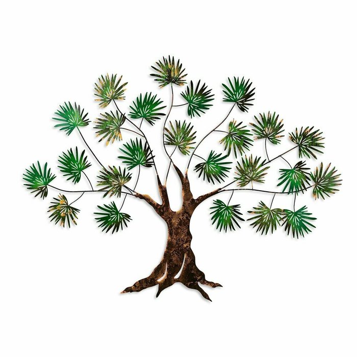 Настенный декор ручной работы Дерево 90х115 из металла коричнево-зеленого цвета