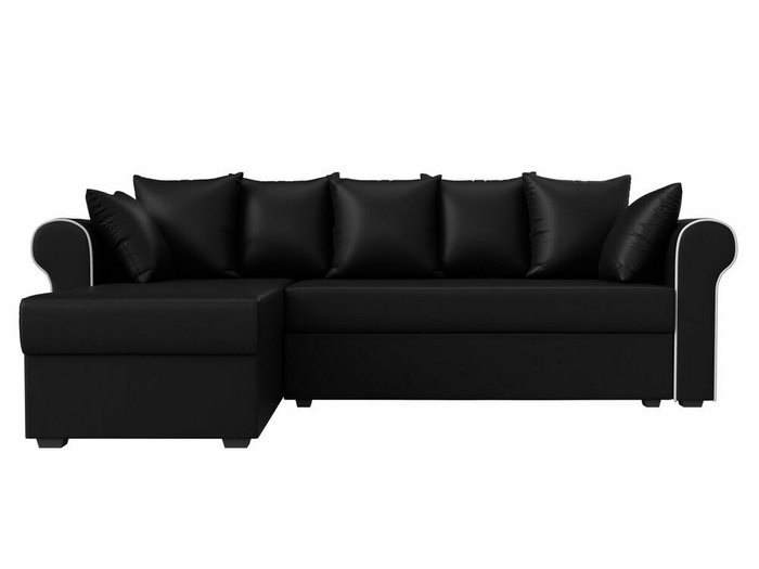 Угловой диван-кровать Рейн черного цвета (экокожа) левый угол - купить Угловые диваны по цене 33999.0