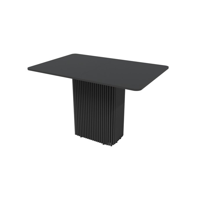 Раздвижной обеденный стол прямоугольный Trubis R Max 140 с металлическим чёрным подстольем и чёрной столешницей