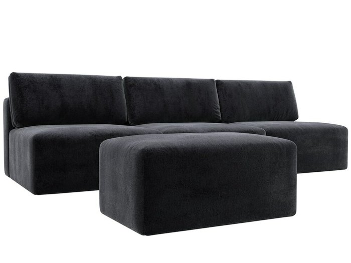 Модульный диван-кровать с пуфом Лига-060 Лонг в обивке из велюра серого цвета - купить Прямые диваны по цене 111990 Модульный диван-кровать с пуфом Лига-060 Лонг в обивке из велюра серого цвета - купить Прямые диваны по цене 111990