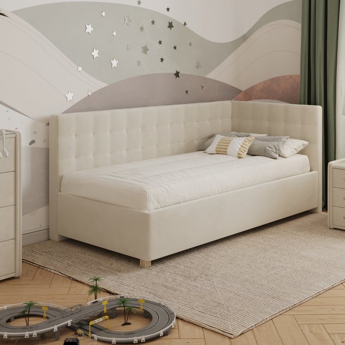 Кровать Версаль 90х200 светло-бежевого цвета без подъемного механизма - купить Одноярусные кроватки по цене 28088.0