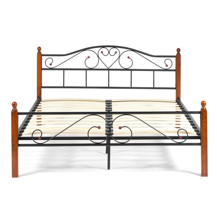 Кровать Wood slat base дерево 160х200 из металла и дерева  - купить Кровати для спальни по цене 15760.0