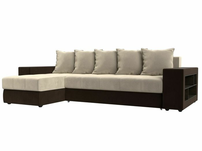 Угловой диван-кровать Дубай бежево-коричневого цвета левый угол