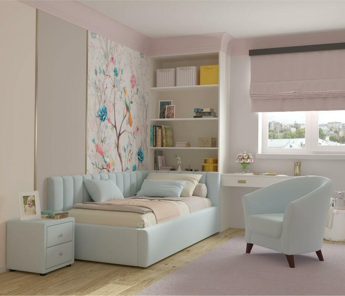 Кровать Milena 90х200 мятного цвета - купить Кровати для спальни по цене 20900.0