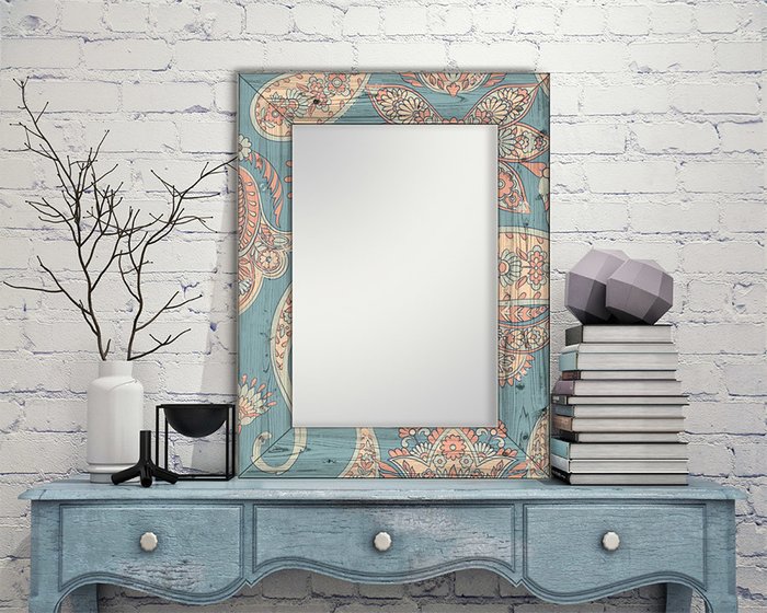 Настенное зеркало Пейсли в деревянной раме 55х55 - купить Настенные зеркала по цене 8490.0