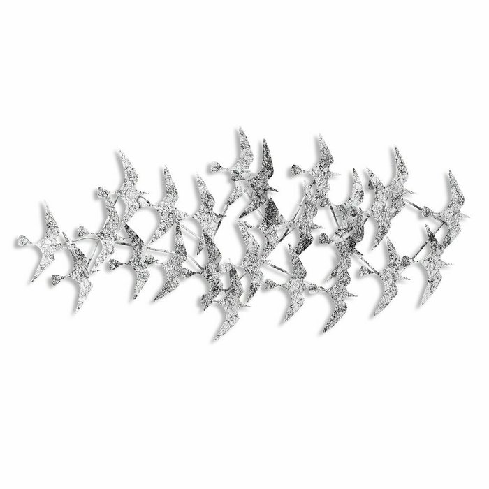 Настенный декор ручной работы Птицы 59х124 из металла бело-черного цвета