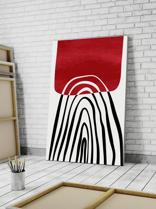 Картина Черный белый красный 67х100 с деревянным подрамником