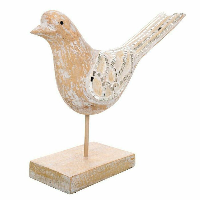 Декоративная фигура Белый Натуральный Деревянный Cтекло Птица 26 x 12 x 30 cm