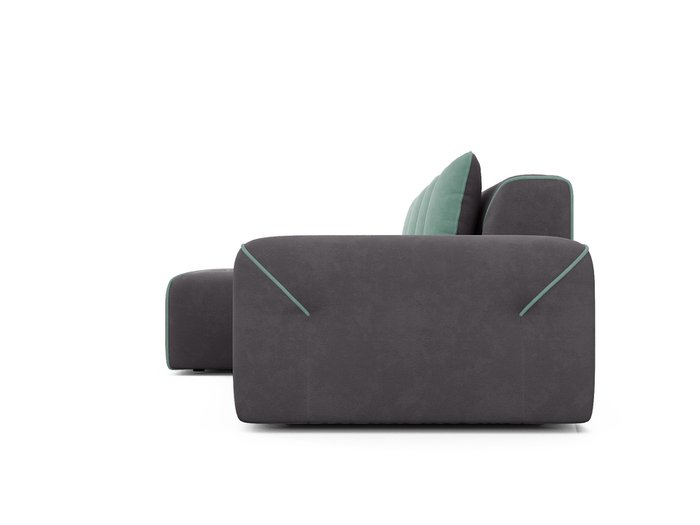 Угловой диван-кровать левый Portu темно-серого цвета с бирюзовым кантом  - лучшие Угловые диваны в INMYROOM