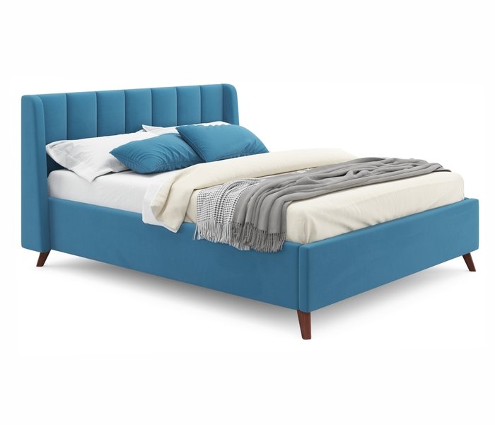 Кровать Betsi 160х200 синего цвета с подъемным механизмом и матрасом