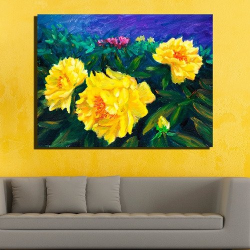 Стильная картина для декора стен "Три желтых цветка" - купить Принты по цене 2990.0