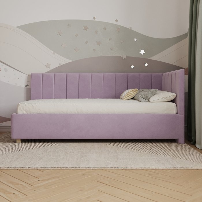 Кровать Помпиду 90х200 сиреневого цвета с подъемным механизмом - лучшие Одноярусные кроватки в INMYROOM