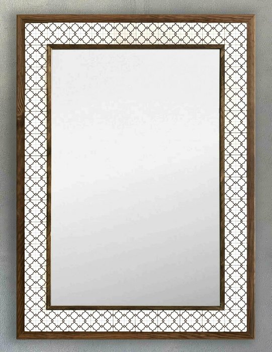 Настенное зеркало с каменной мозаикой 53x73 бело-коричневого цвета - купить Настенные зеркала по цене 27866.0