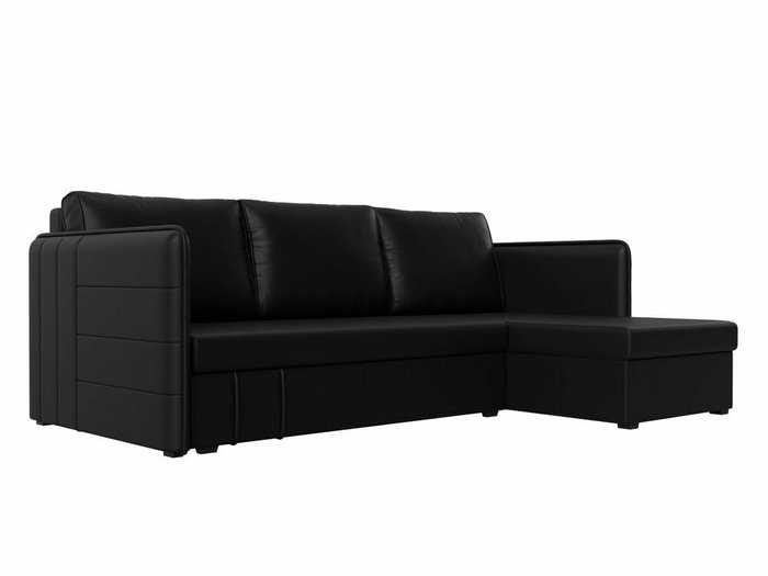 Угловой диван-кровать Слим черного цвета (экокожа) правый угол