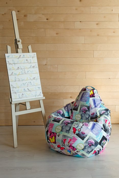 Кресло-мешок Груша 3XL Колибри серо-бирюзового цвета  - купить Бескаркасная мебель по цене 7690.0