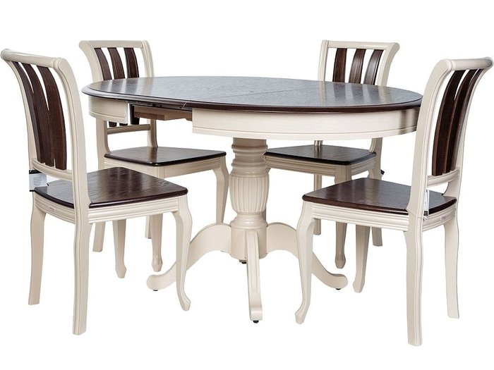 Обеденная группа из стола Леонардо и четырех стульев Кабриоль бежево-коричневого цвета - купить Обеденные группы по цене 68120.0