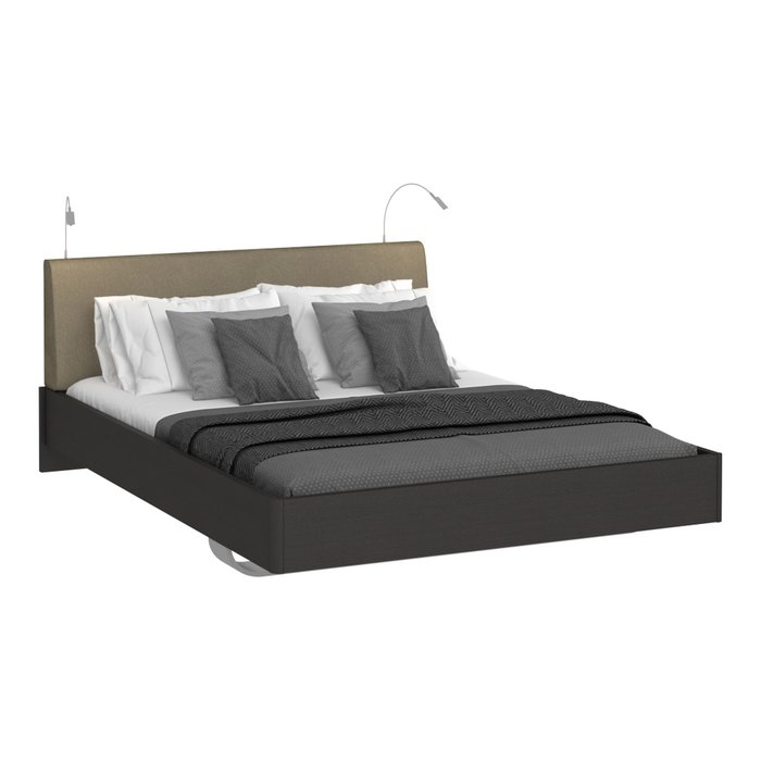 Кровать Элеонора 180х200 с изголовьем серого-бежевого цвета и двумя светильниками  - купить Кровати для спальни по цене 25040.0
