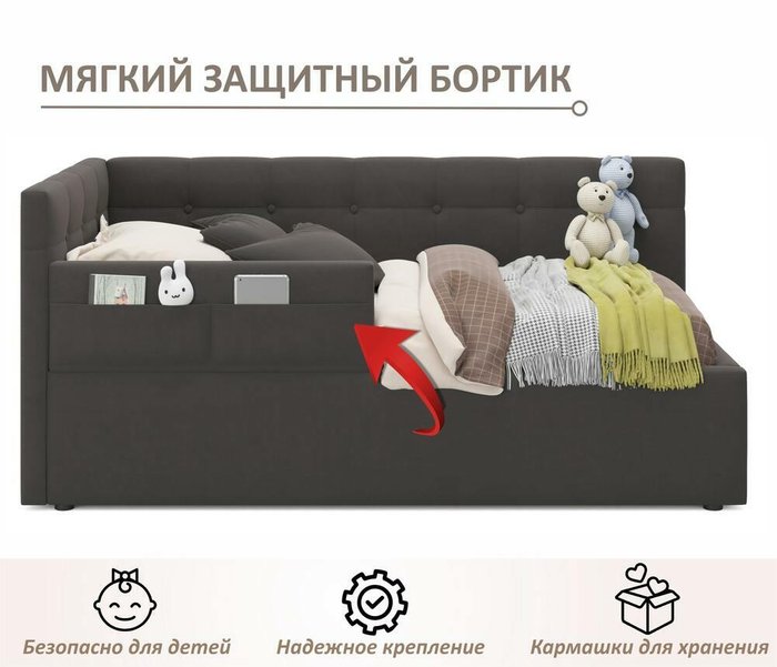 Детская кровать Colibri 80х160 темно-коричневого цвета с подъемным механизмом - лучшие Одноярусные кроватки в INMYROOM