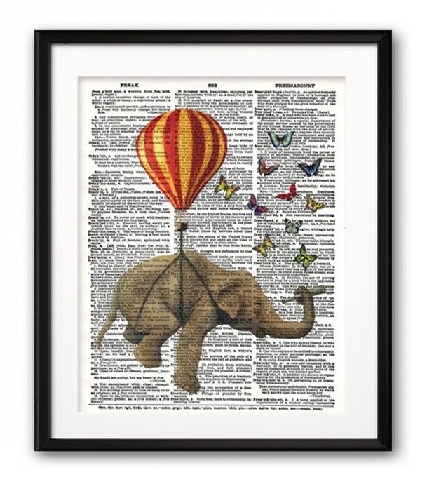Постер Слон и Бабочки А4 на бумаге