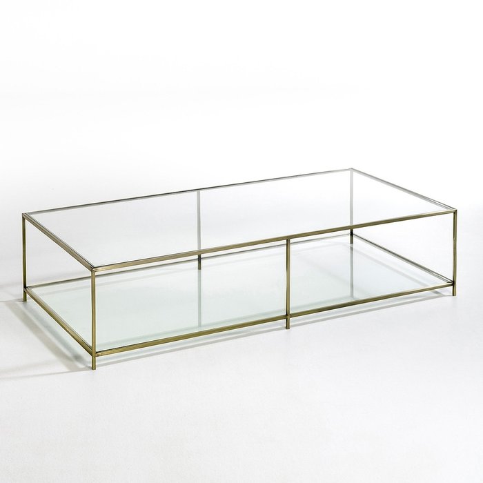 Прямоугольный журнальный столик из закаленного стекла Sybil золотистого цвета