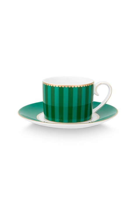 Набор из двух чашек для эспрессо с блюдцами Love Birds Stripes Emerald-Green бело-зеленого цвета - купить Для чая и кофе по цене 5184.0 Набор из двух чашек для эспрессо с блюдцами Love Birds Stripes Emerald-Green бело-зеленого цвета - купить Для чая и кофе по цене 5184.0